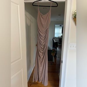 Club L London: MOCHA BACKLESS RUCHED FISHTAIL CAMI MAXI DRESS